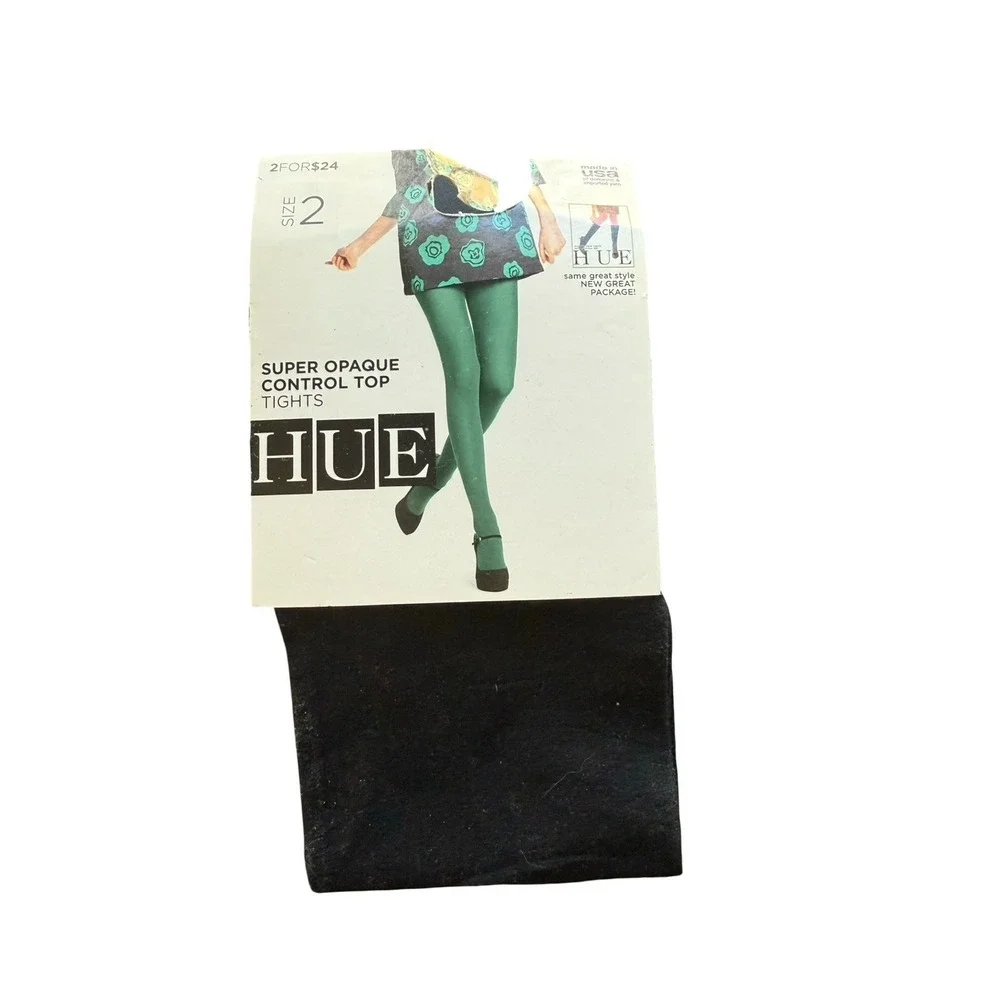 Hue Super‎ Opaque Tights with Control Top Womens Size 2 Black